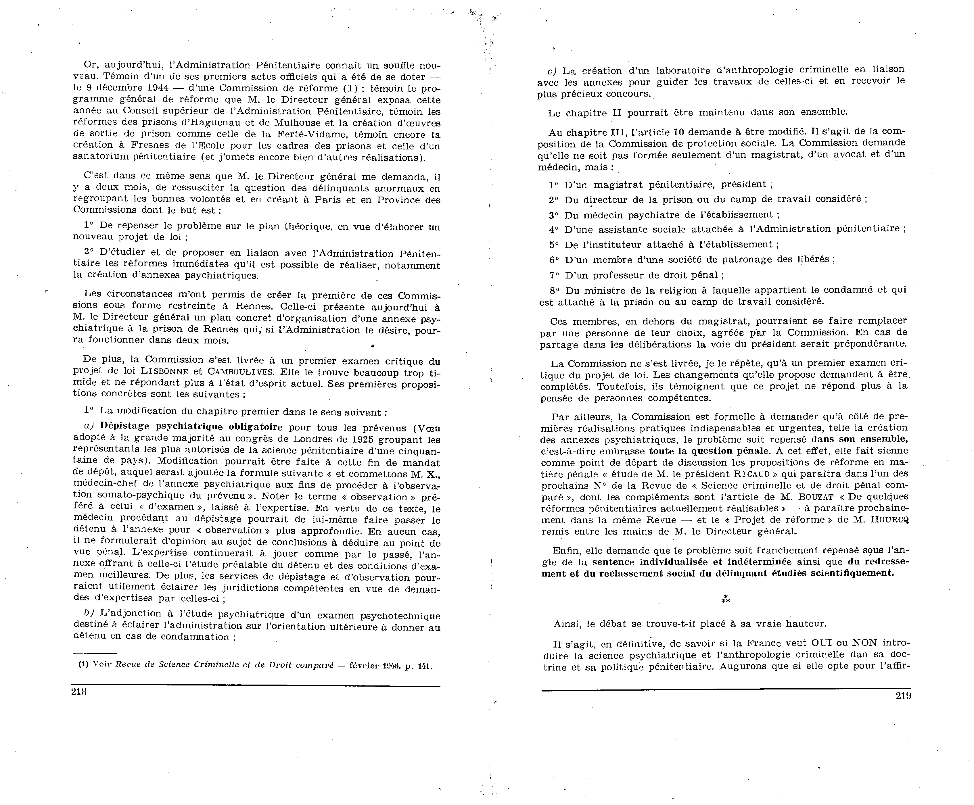 Administration Penitentiaire Rapport Annuel 1946 218 219 Criminocorpus