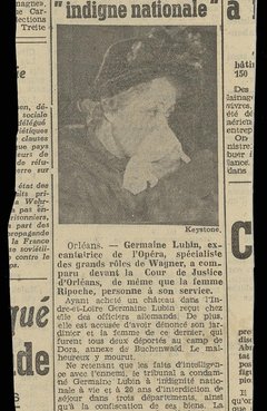 « Germaine Lubin, “indigne nationale” », Le Républicain Lorrain, 8 décembre 1946 [article de presse]
