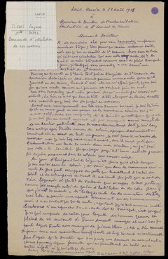 Lettre du transporté Lazare Tissot au Directeur de l’administration pénitentiaire, St-Maurice,1928