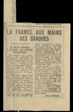 Henry Coston, « La France aux mains des banques », mai 1959 [article de presse]