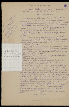 Lettre d’un ancien bagnard au Directeur de l’administration pénitentiaire, [..]. 9 novembre 1928