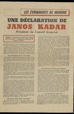 Janos Kádár, « Les évènements de Hongrie », L’Humanité, 19 novembre 1956 (?) [article de presse]