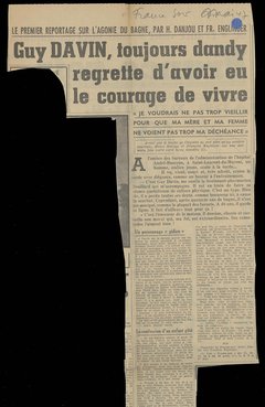 « Le 1er reportage sur l’agonie du bagne. Guy Davin, [...] regrette d’avoir eu le courage de vivre »